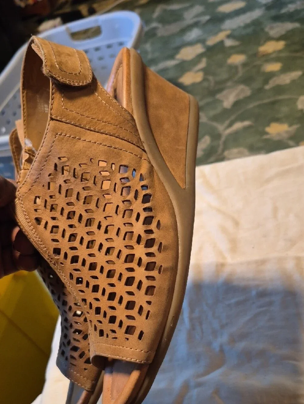 Earth Women's Laser-Cut Slingback Sandals in Tan and Metallic Brown